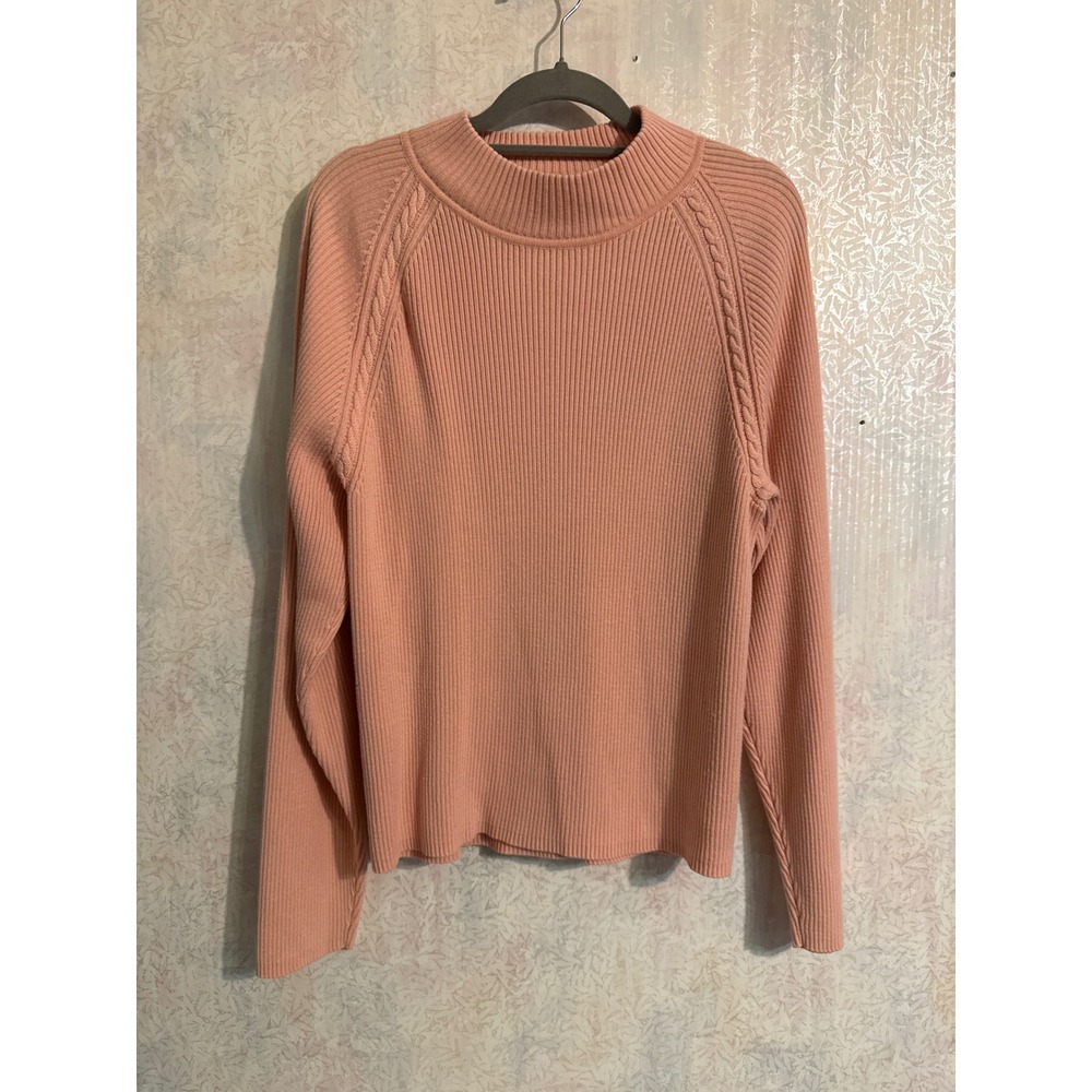 Hasting & Smith Pink Ribbed Mock Neck Cable Knit Raglan Sweater Large